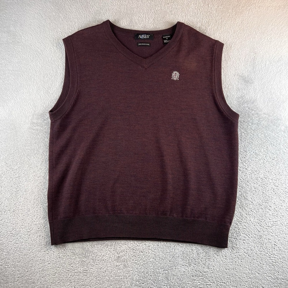Aureus Mens Vest XL Maroon 100% Merino Wool Knitted Casual Fall Grandpa Preppy